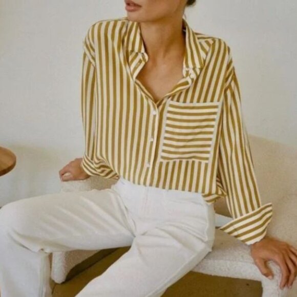 AYR Yellow and White Striped Button Down Shirt - Picture 1 of 9